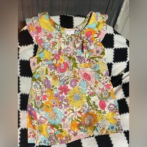 Liberty Multicolor Floral Top with Ruffle Collar